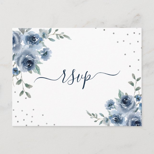 Cartão Postal Dusty Blue Slate Floral Botânico Casamento Chic RS (Frente)