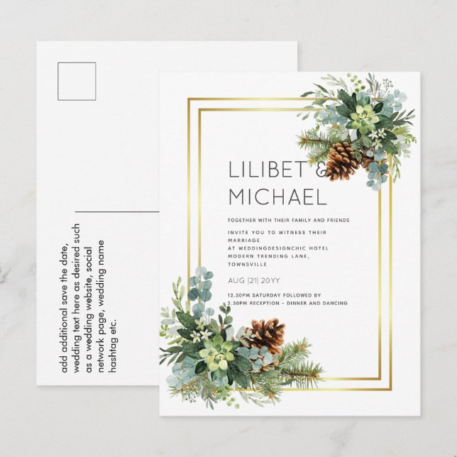 Cartão Postal Dusty Blue Wedding Eucalyptus Greenery Orçamento (Frente/Verso)