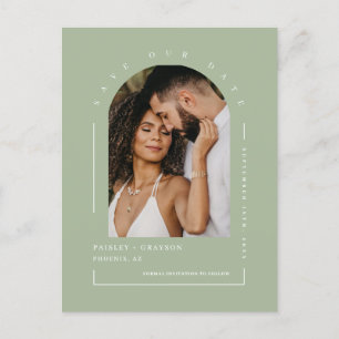 Cartão Postal Dusty Green Boho Arch Photo Código QR Salve nossa