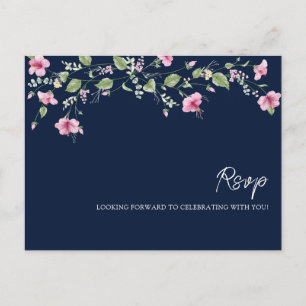 Cartão Postal Dusty Navy Azul Rosa Hibisco Flor de Casamento Chá