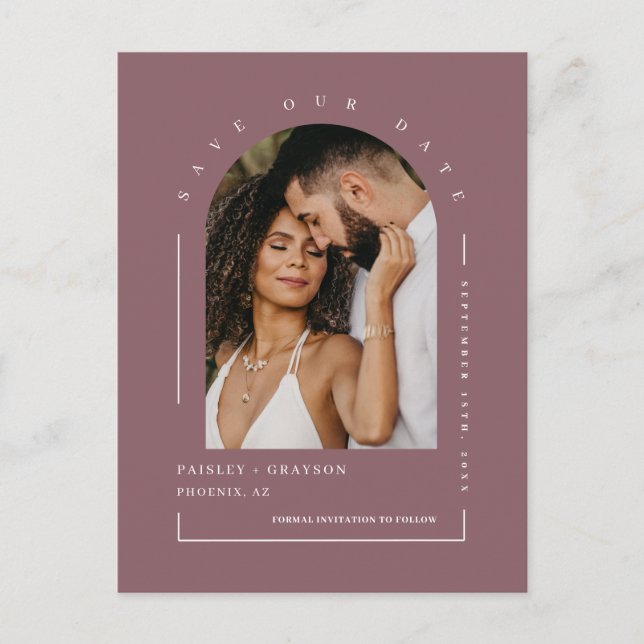 Cartão Postal Dusty Purple Boho Arch Photo Código QR Guarde noss (Frente)