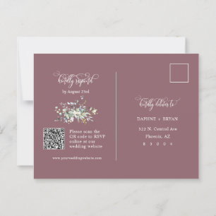 Cartão Postal Dusty Purple Green deixa QR Code Address RSVP