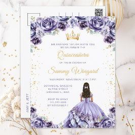 Cartão Postal Dusty Purple Princesa Floral Quinceañera