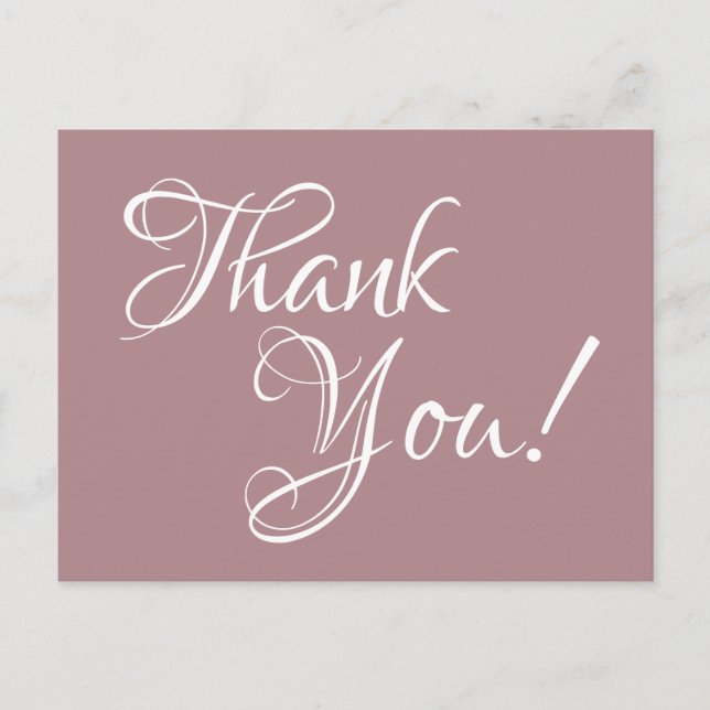 Cartão Postal Dusty Rosa e Caligrafia Branca Obrigado (Frente)