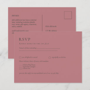 Cartão Postal Dusty Rosa Pink Wedding