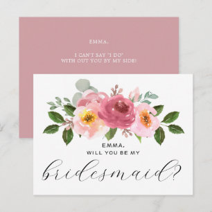 Cartão Postal Dusty Rose   Blush Pink Floral Damas de Honra 