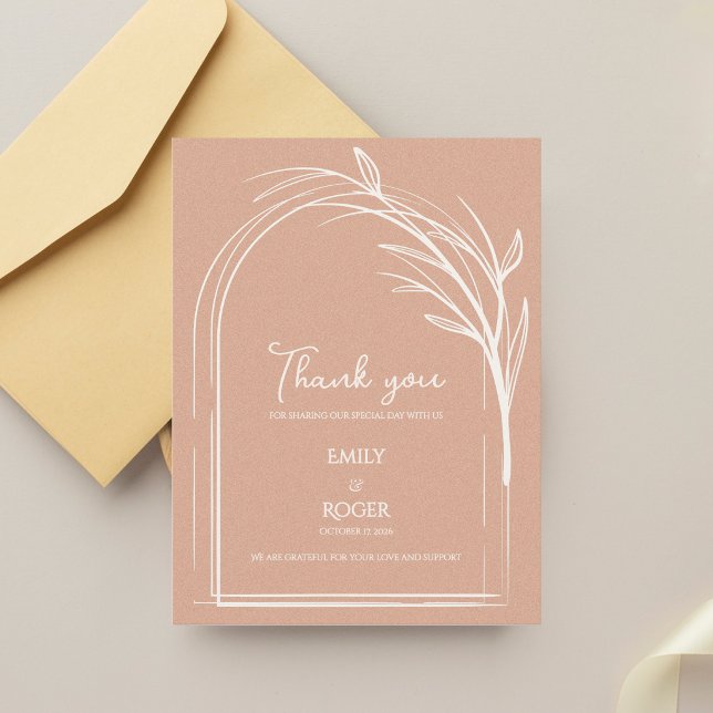 Cartão Postal Dusty Rose Simple Arch Botanical Wedding Thank You (Dusty Rose Minimalist Arch Botanical Wedding Thank You Card | Romantic Elegant Thank You Note)