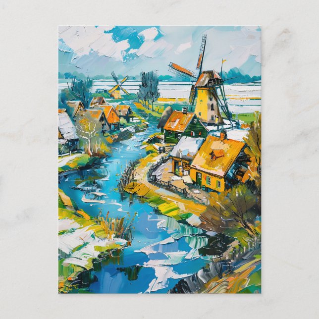 Cartão Postal Dutch Countryside with Windmills and Water Channel (Frente)