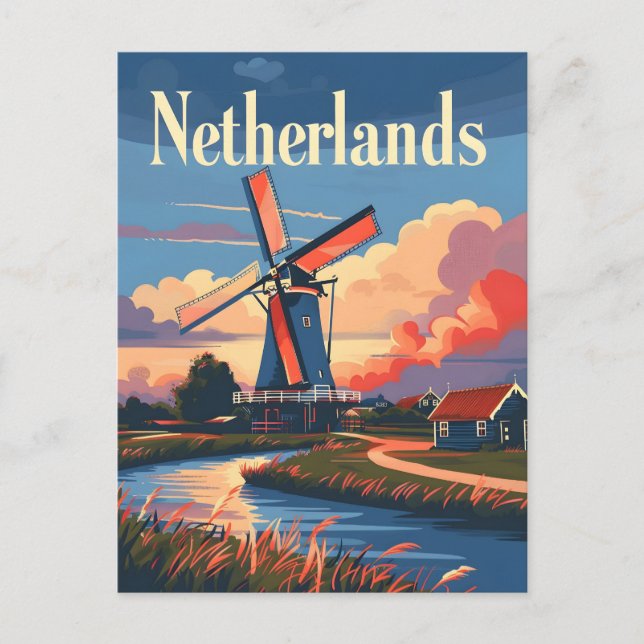 Cartão Postal Dutch Delight: Embrace Windmill Magic Países Baixo (Frente)