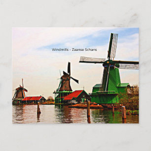 Cartão Postal Dutch Windmills, Zaanse Schans, Holanda
