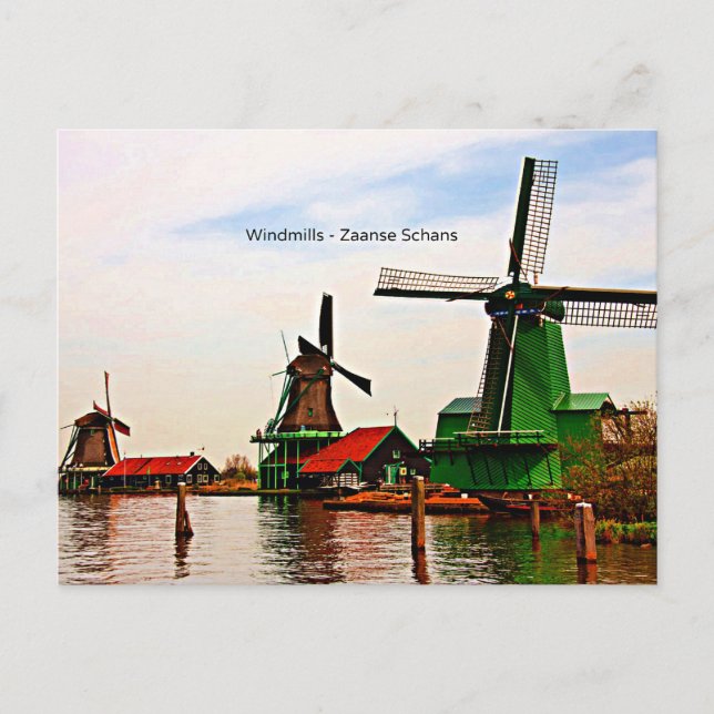 Cartão Postal Dutch Windmills, Zaanse Schans, Holanda (Frente)