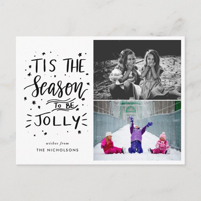 Cartão Postal É a Temporada para Estar Alegre Letra Manual Duas  (Frente)