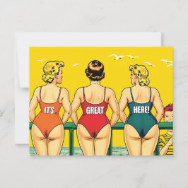 Cartão Postal É Excelente Aqui, Bonito Mulheres em uma Praia, En