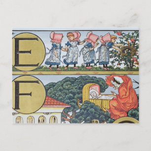 Cartão Postal E-F, de um Alfabeto baseado em Rímes de Nursery