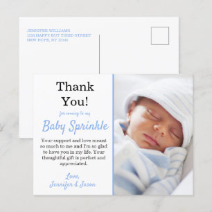 Cartão Postal É um Menino Lindo Azul Chuveirinho de Bebê Obrigad