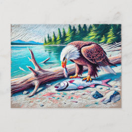 Cartão Postal Eagle Comendo Peixes do Riverbank Pastel Chalk Dra
