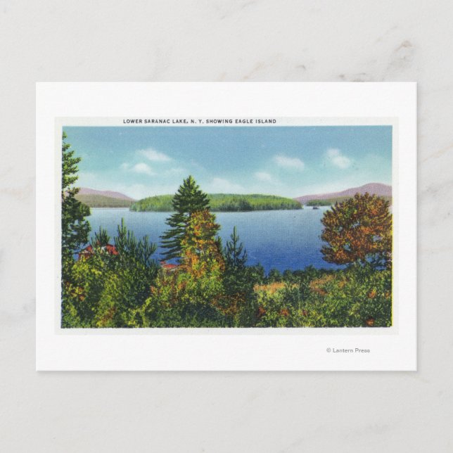 Cartão Postal Eagle Island e Lower Saranac Lake View (Frente)