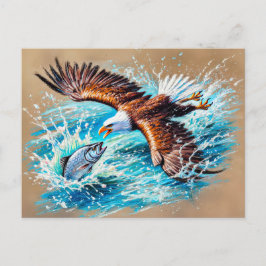 Cartão Postal Eagle voa sobre a caça fluvial para o salmão Paste