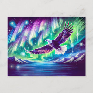 Cartão Postal Eagle Voando Sobre Luzes Nortes Do Lago Montanha