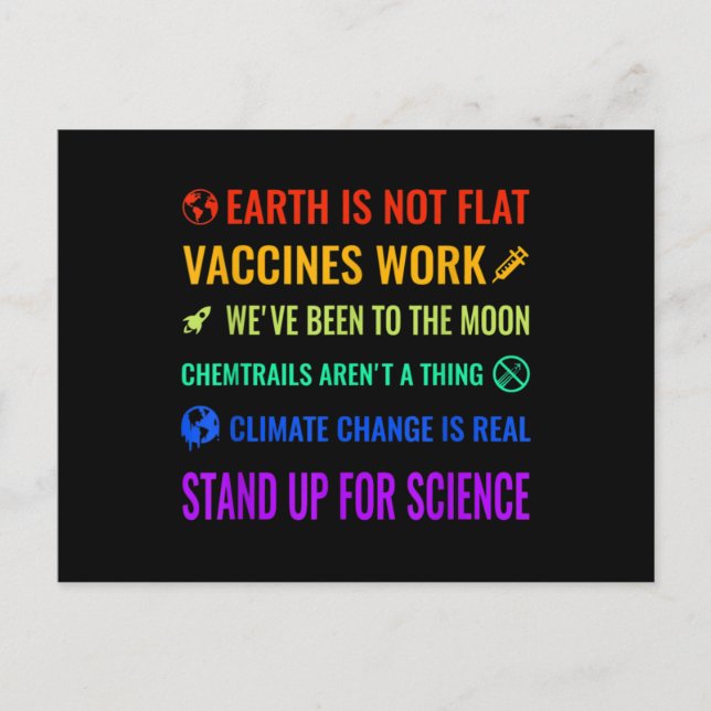 Cartão Postal Earth is Not Flat Vaccines Work Funny science (Frente)