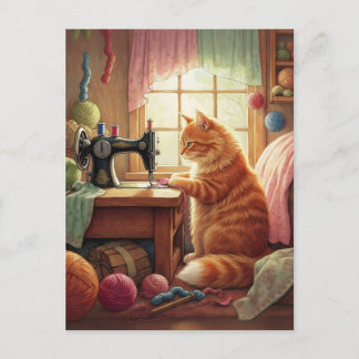 Cartão Postal Easily Distracted By Cats And Sewing - Cat Sewing
