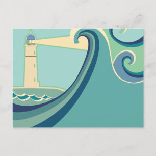 Cartão Postal East Coast Lighthouse with Waves