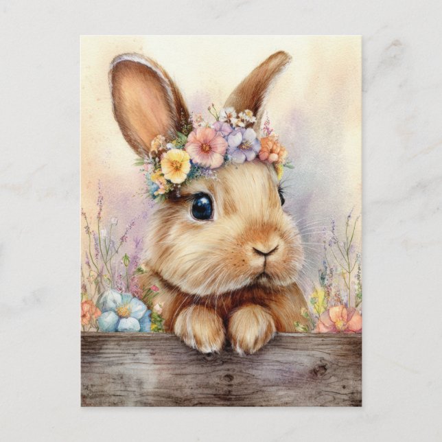 Cartão Postal Easter Postcard with Easter Eggs and Bunny (Frente)