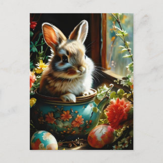 Cartão Postal Easterbunny com ovos pintados e flores