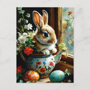 Cartão Postal Easterbunny com ovos pintados florais