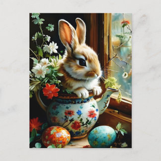 Cartão Postal Easterbunny com ovos pintados florais