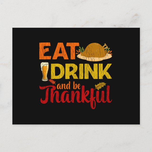 Cartão Postal Eat Drink Be Thankful Family Matching Thanksgiving (Frente)