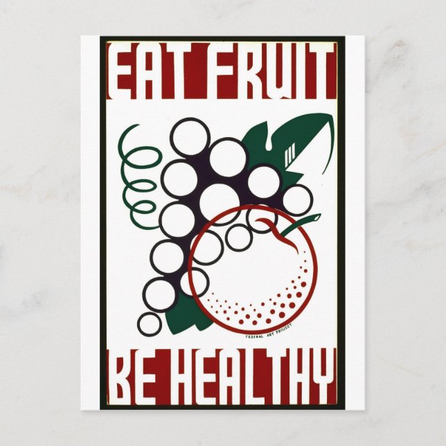 Cartão Postal Eat Fruit - Be Healthy - WPA Poster - (Frente)