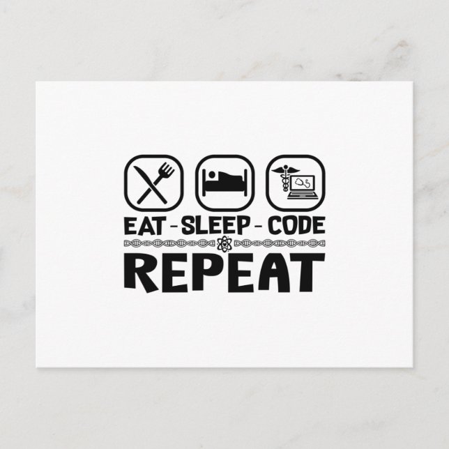 Cartão Postal Eat Sleep Code Repeat Medical Coder Coding Gift (Frente)