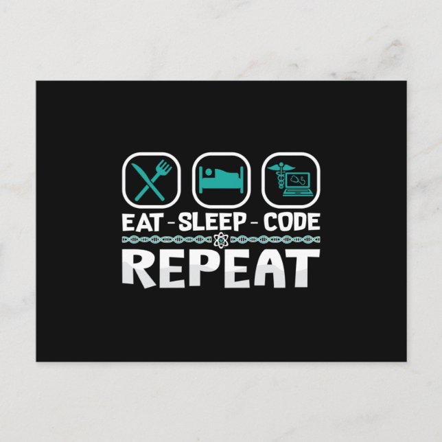 Cartão Postal Eat Sleep Code Repeat Medical Coder ICD Coding (Frente)