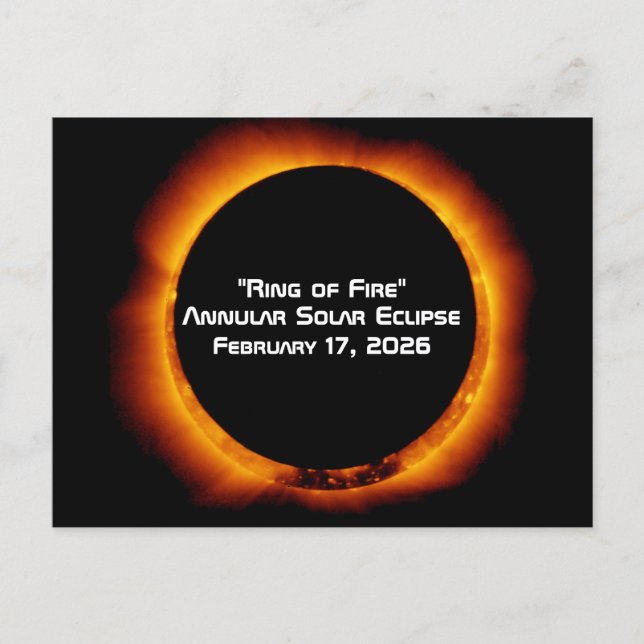 Cartão Postal Eclipse Solar Anular de 2026 do Anel de Fogo (Frente)