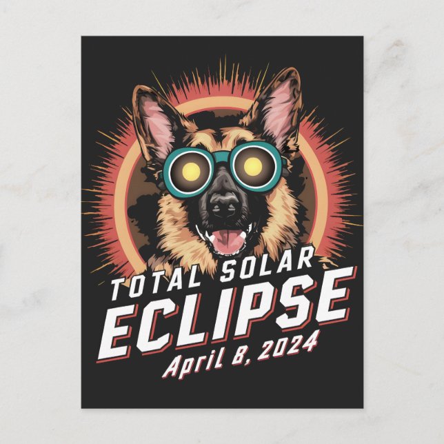 Cartão Postal Eclipse Solar Total Abril 2024 Cão Pastor Alemão (Frente)