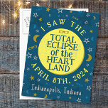 Cartão Postal Eclipse Solar Total de 8 de abril de 2024 Personal<br><div class="desc">Em 8 de abril de 2024, um eclipse solar total será visível em muitos Estados Unidos, México e Canadá. Se você está planejando comemorar este evento empolgante no "coração" da América com uma festa divertida, esses cartões postais de lembrança são perfeitos para você. O texto diz "Eu vi o Eclipse...</div>