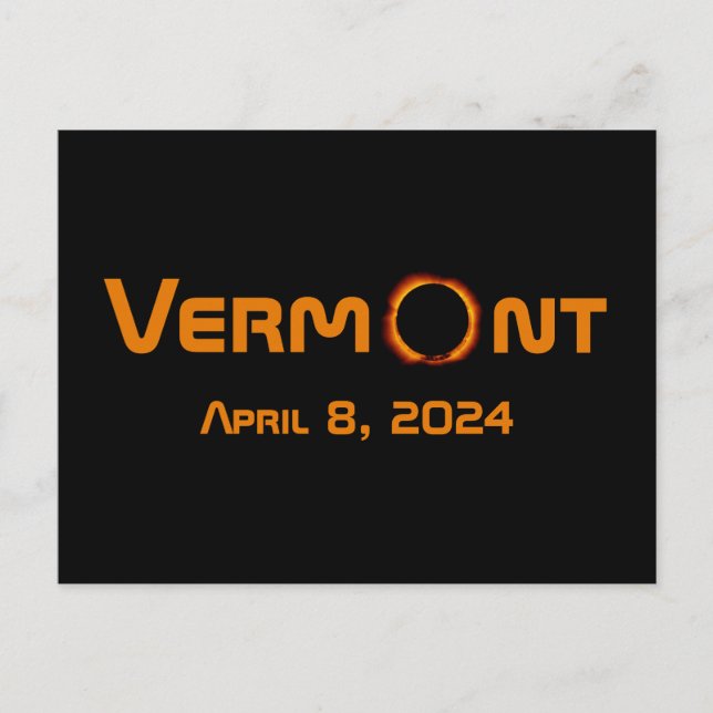 Cartão Postal Eclipse Solar Totalmente Vermont 2024 (Frente)