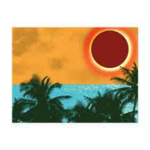 Eclipse Solar Tropical Com Palmeiras Oceano Azul