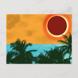Cartão Postal Eclipse Solar Tropical Com Palmeiras Oceano Azul
