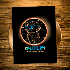 Cartão Postal Eclipse Total do Sol 2024 Gatos Óculos de Eclipse 