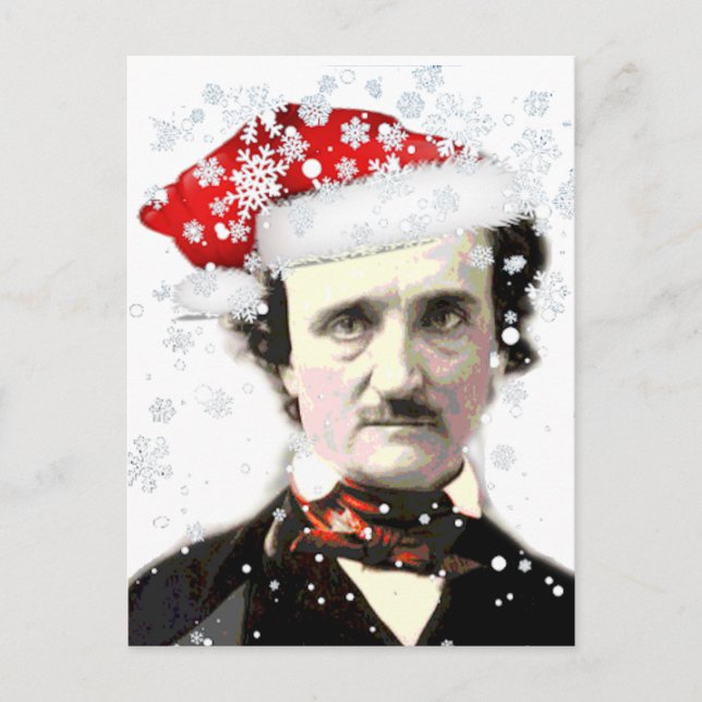 Cartão Postal Edgar Allan Poe Christmas Hat Snowflake (Frente)
