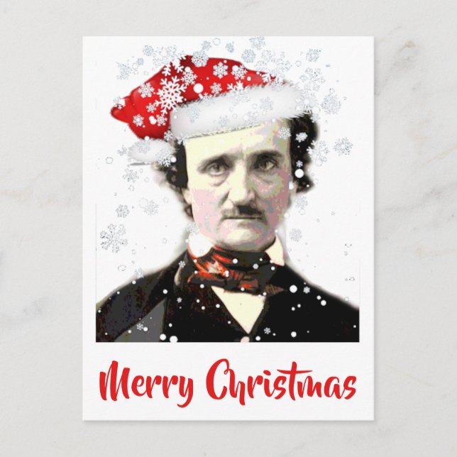 Cartão Postal Edgar Allan Poe Christmas Hat Snowflake (Frente)