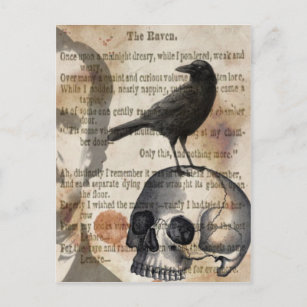Cartão Postal Edgar Allan Poe O Crânio de Raven e BIrd