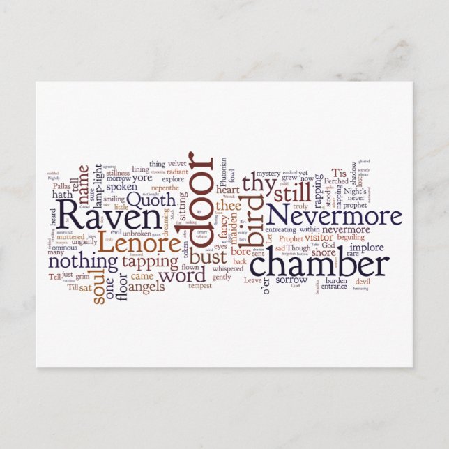 Cartão Postal Edgar Allan Poe Raven - palavras postais (Frente)