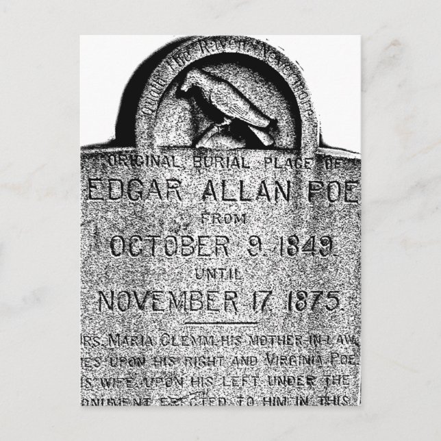 Cartão Postal Edgar Allan Poe Tombstone. Imagens assustadoras do (Frente)