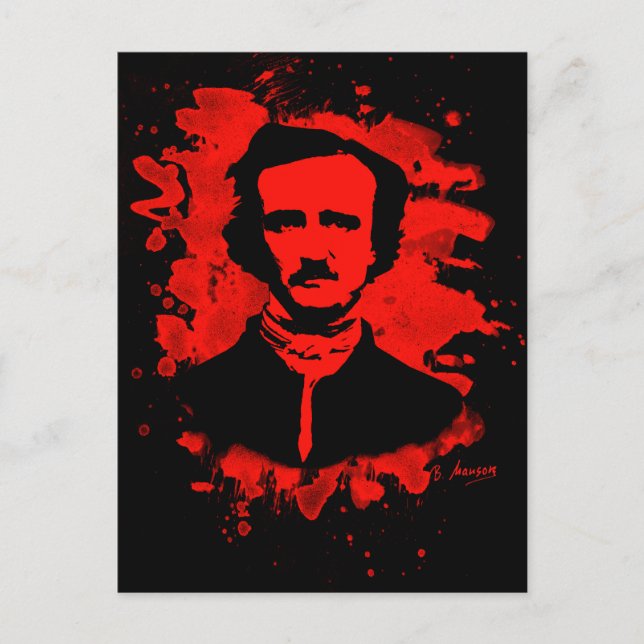 Cartão Postal Edgar Allan Poe Tribute (vermelho) (Frente)