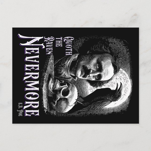 Cartão Postal Edgar Allan Poe's Raven Nevermore (Frente)