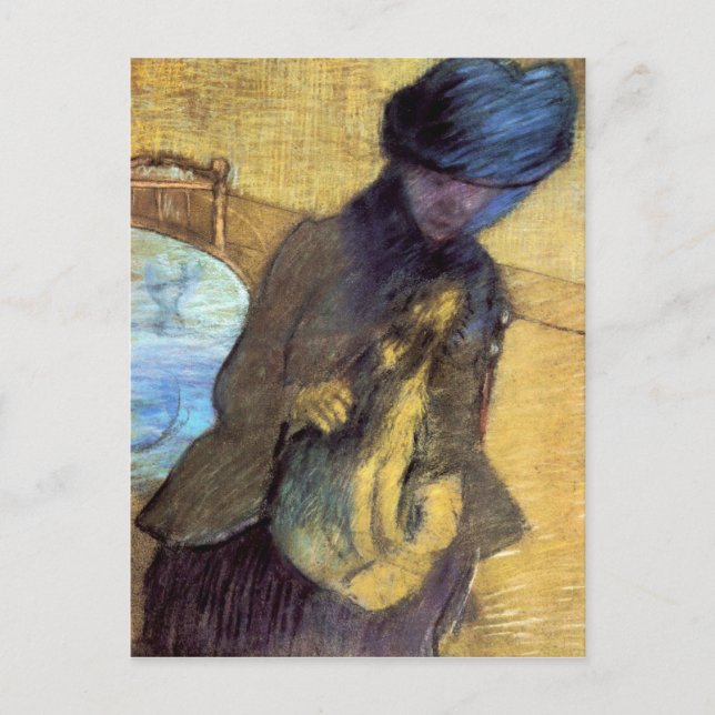 Cartão Postal Edgar Degas - Mary Cassatt com seu cachorro (Frente)