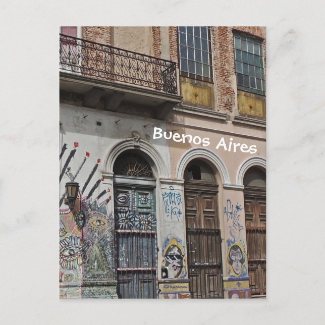 Cartão Postal Edifício antigo com Grafite e portas Balconies (Frente)